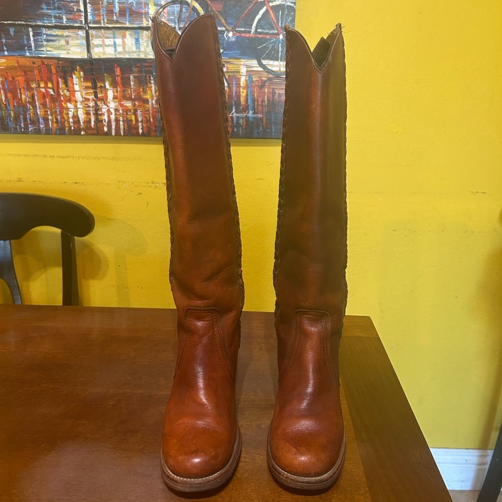 ❌SOLD❌Vintage Women's Frye Campus Boots Braided Leather Detail Size 7 B Made USA - Picture 4 of 11